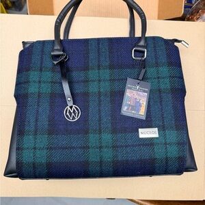 Mucros Weavers Irish Navy and Green Plaid Shoulder Bag